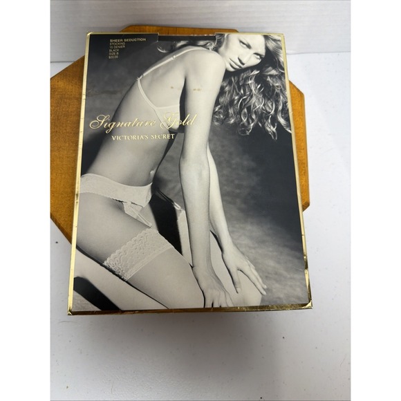 Victoria's Secret Accessories - Victoria's Secret Signature Gold Sheer Seduction Stockings 15 Denier Black SizeB